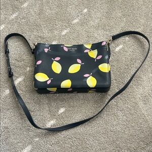 Kate Spade Black Crossbody Bag with Yellow and Pink Lemon Design